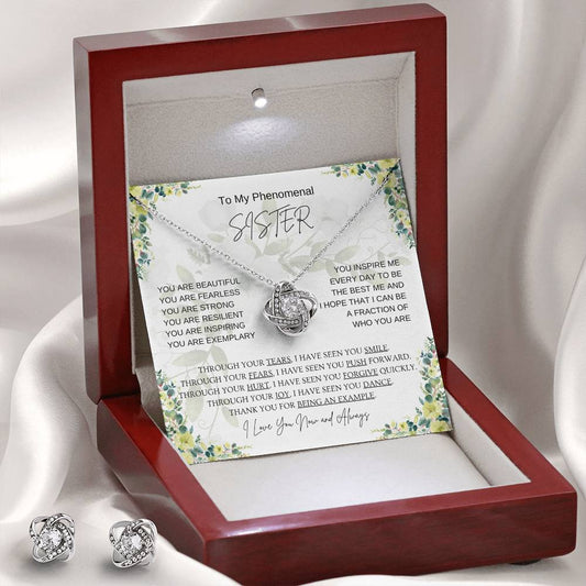 To My Phenomenal Sister | Love Knot Earring & Necklace Set